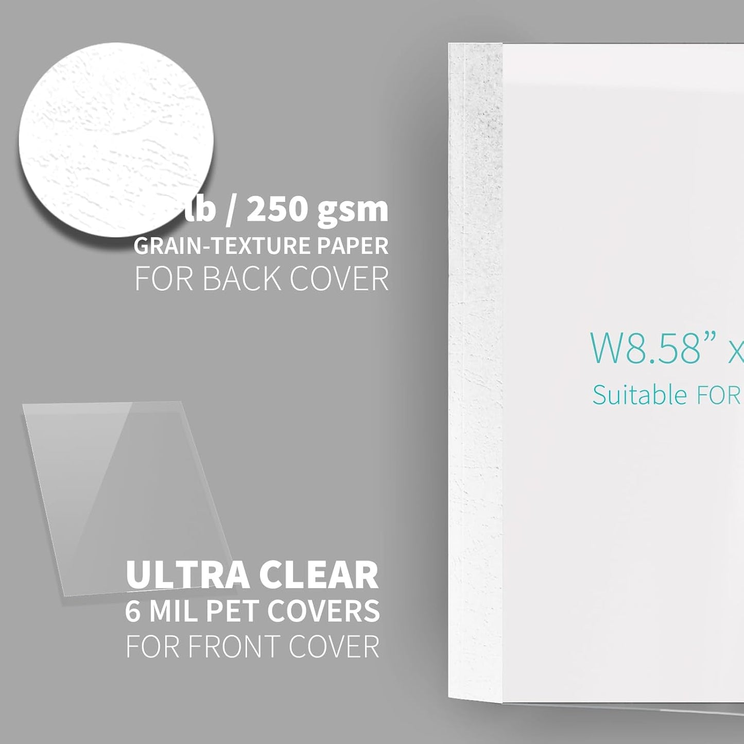 Binditek 10 Pack Thermal Binding Presentation Covers, 1/16 Inch Spine, Holds 15 Sheets, Ultra Clear Front Cover, White Paper Back Cover, Letter Size, for Students and Coworkers