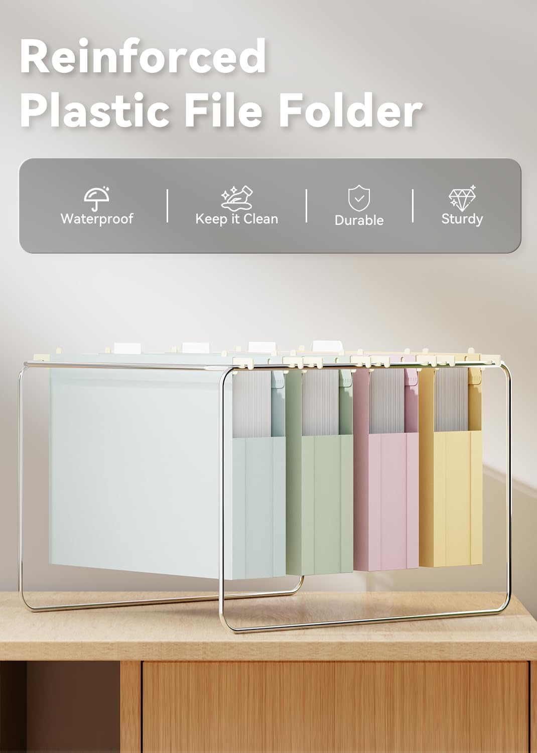 Ansook Plastic Hanging File Folders Letter Size,Heavy Duty 2" Extra Capacity File Folder with Tabs,12 Pack File Cabinet Folders for Documents,Morandi Colored File Folders for Home and Office Bulk File