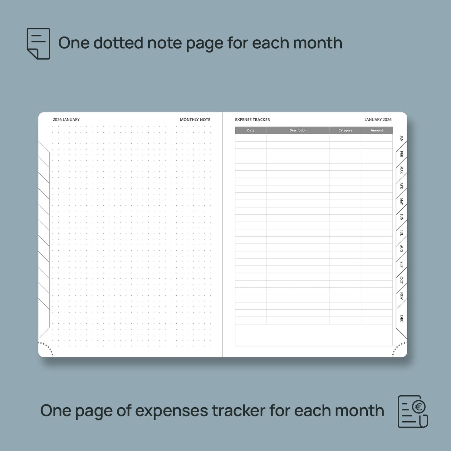POPRUN Monthly Planner 2026-2027 (Medium- 6.5'' x 8.5'' Soft Cover), 18-Month Calendar Book (Jan.2026 - Jun. 2027), Calendar Planner with Monthly Tabs & Pocket, 100 GSM Paper - Pacific Green