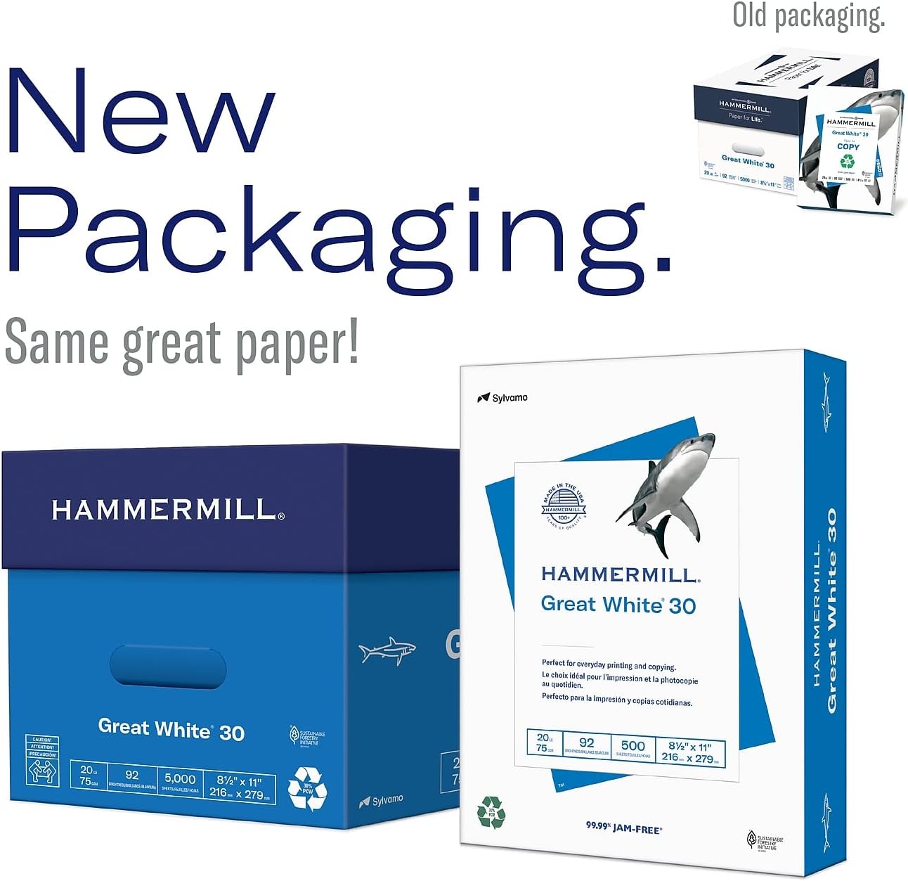 Hammermill Printer Paper, Great White 30% Recycled Paper, 8.5 x 11 - 92 Bright, Made in the USA, 086700C - 10 Ream (5,000 Sheets)