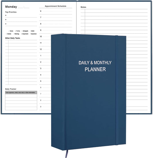 Daily & Monthly Planner for 2025 2026 or Anytime - ADHD Planner Two Pages Per Day, Daily Planner Undated to Increase Focus, Eliminate Overwhelm, Achieve Your Biggest Goals, 5.8'' × 8.3'', Blue