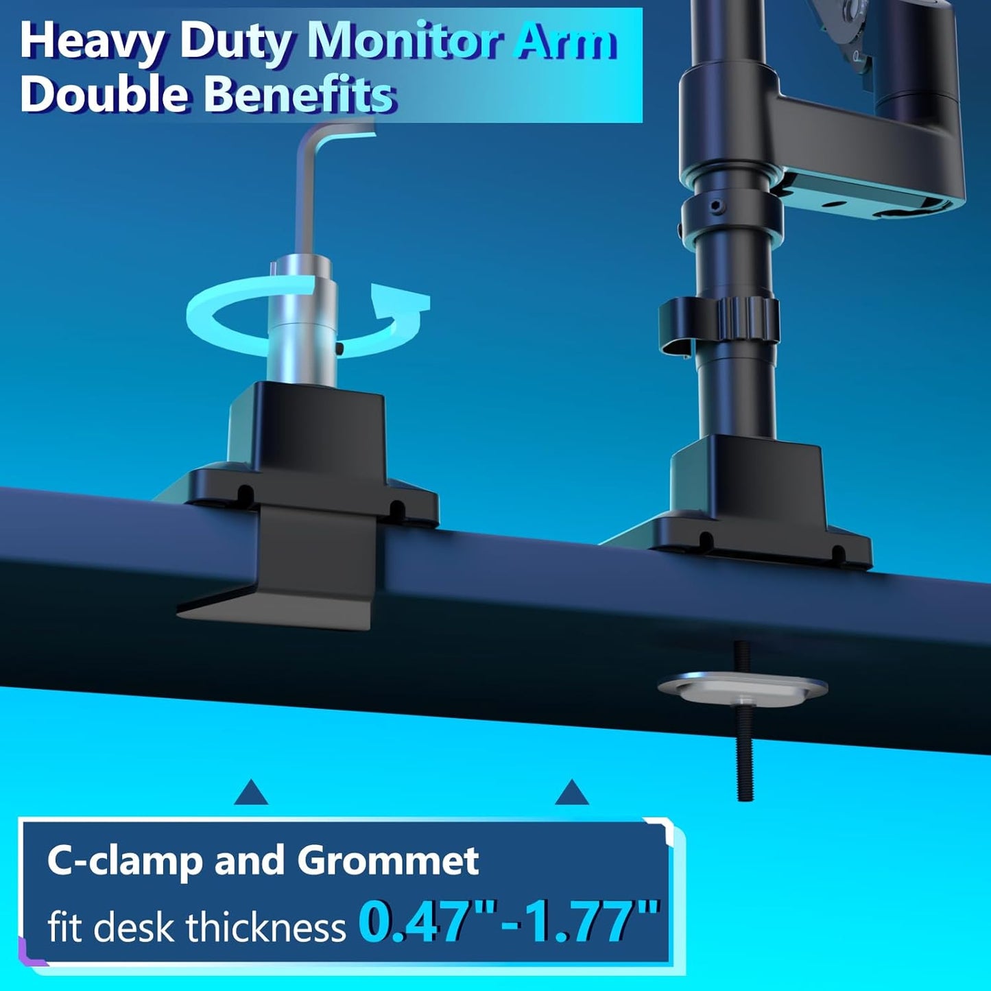 WALI Dual Monitor Mount for Ultrawide Heavy Duty Curved Monitor Stacking, Dual Monitor Arm Fits 17-49 Inch for Ultrawide Screens up to 44lbs, 49 inch Monitor Arm, Black