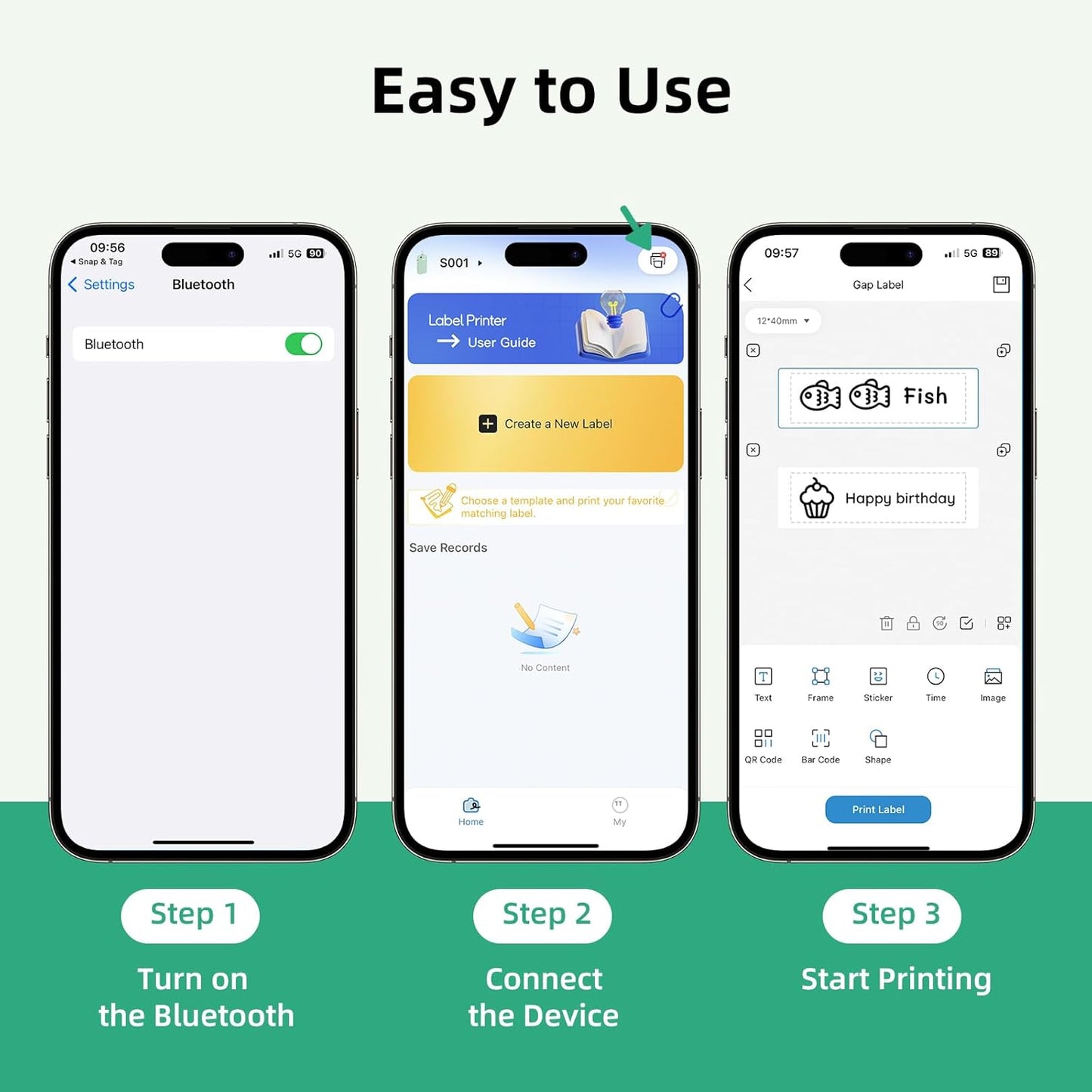 ORGSTA S001 Label Maker Machine with Tape, Portable Bluetooth Label Maker for Home and Office Organization, Thermal Label Printer Mini Label Maker with Multiple Templates, Green