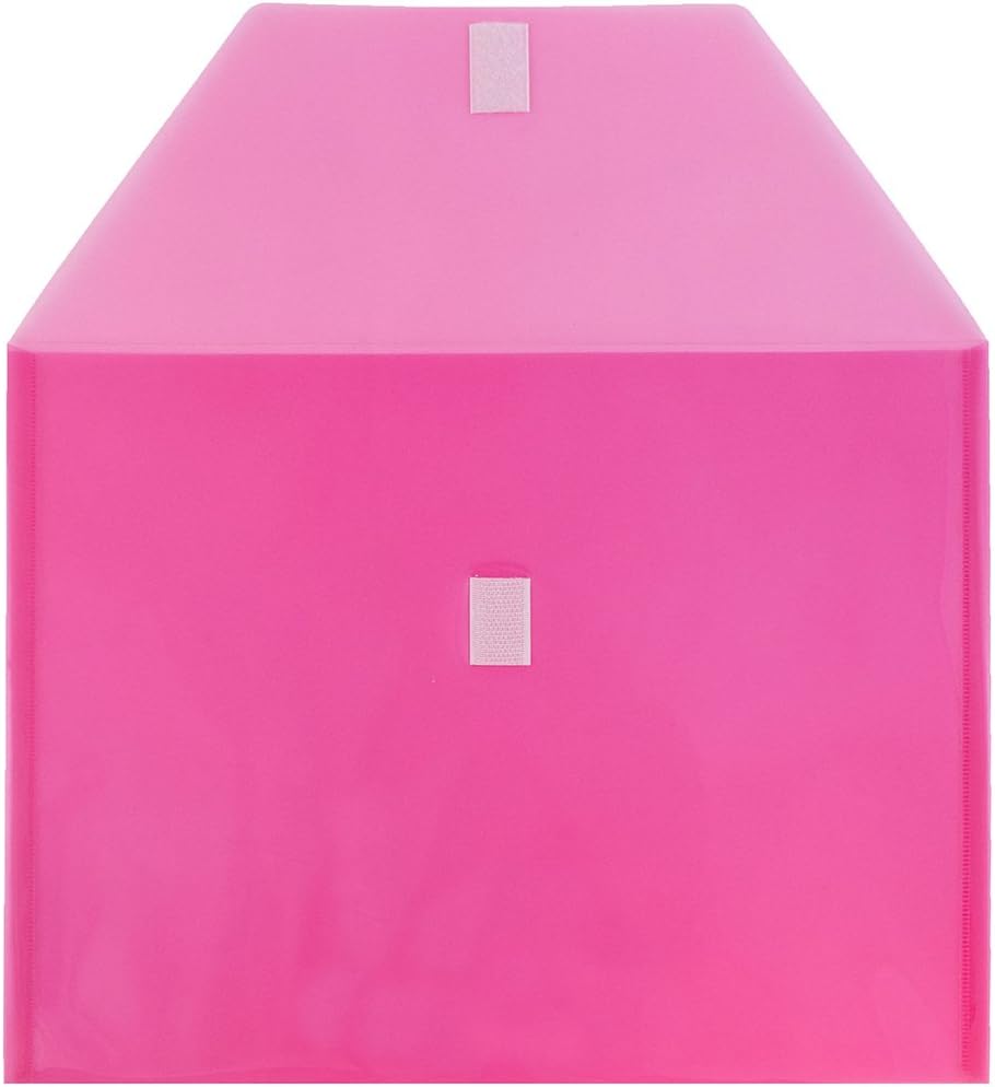 JAM PAPER Plastic Envelopes with Hook & Loop Closure - Letter Booklet - 9 3/4 x 13 - Fuchsia Pink - 12/Pack