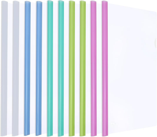 M&G 10 Pack Report Covers with Sliding Bar, 8mm Clear Report Covers for A4 and Letter Size Paper, 60 Sheet Capacity, Presentation File Folder Document Binder for School Office (Colored Sliding Bar)