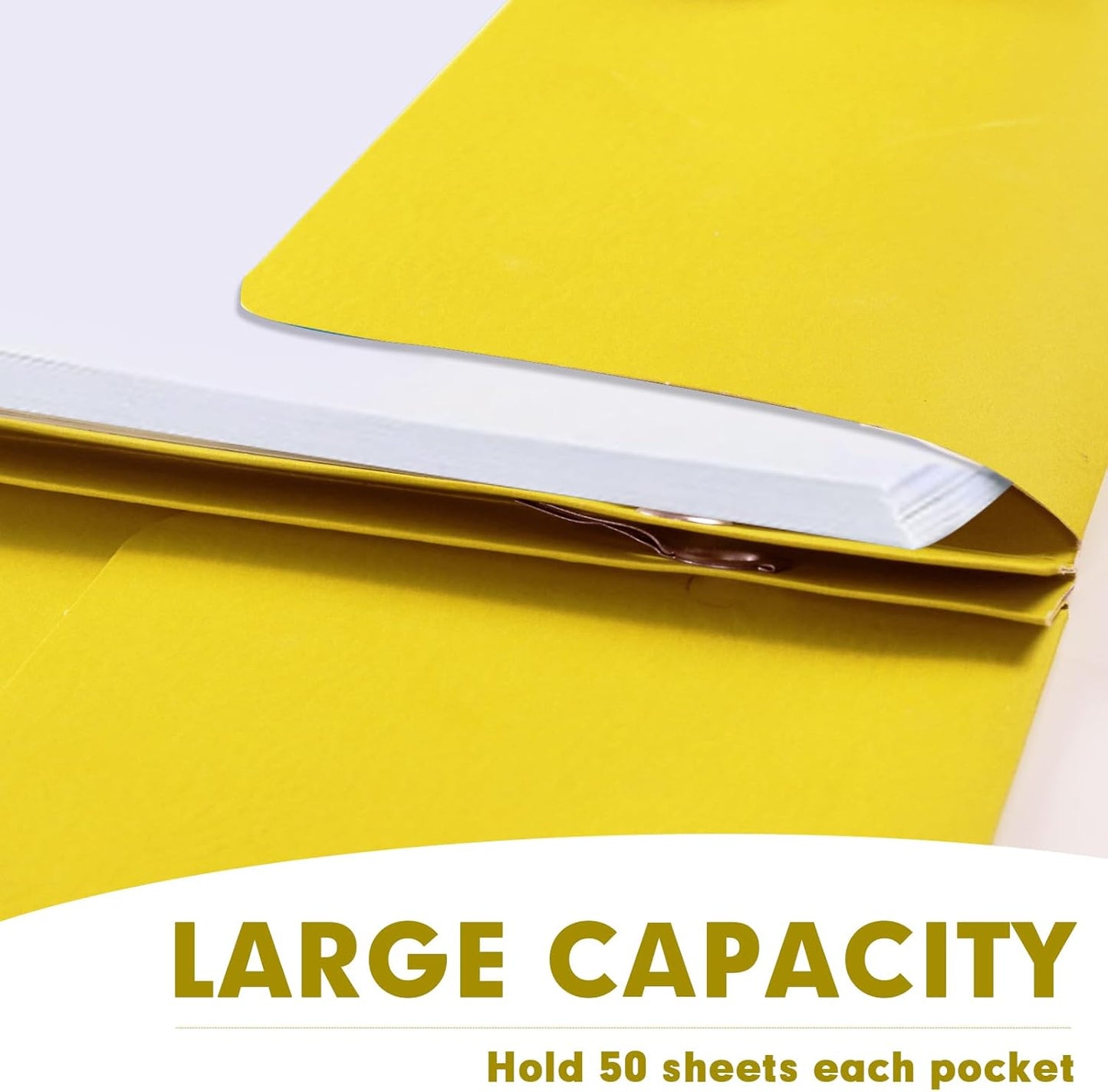 Two Pocket Folders, RAZCC 75 Pack Two Pocket Folders with Prongs, 3 Prong Folders Fit Letter Size Paper, Pocket File Folders for School Office Home Business, Yellow