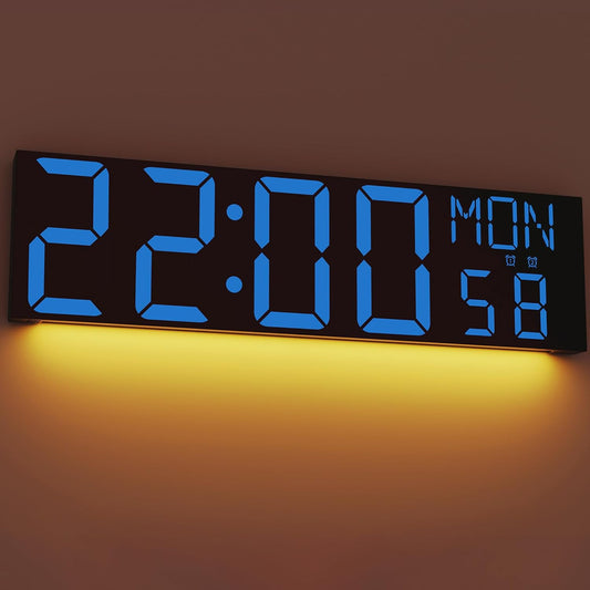 JALL 30" Large Digital Wall Mount Clock with Remote Control, Alarm, Big LED, Countdown, Auto DST, Temperature for Living Room Classroom Desk, Xmas, Birthday Gift for Senior Men Women Mom Dad, Blue