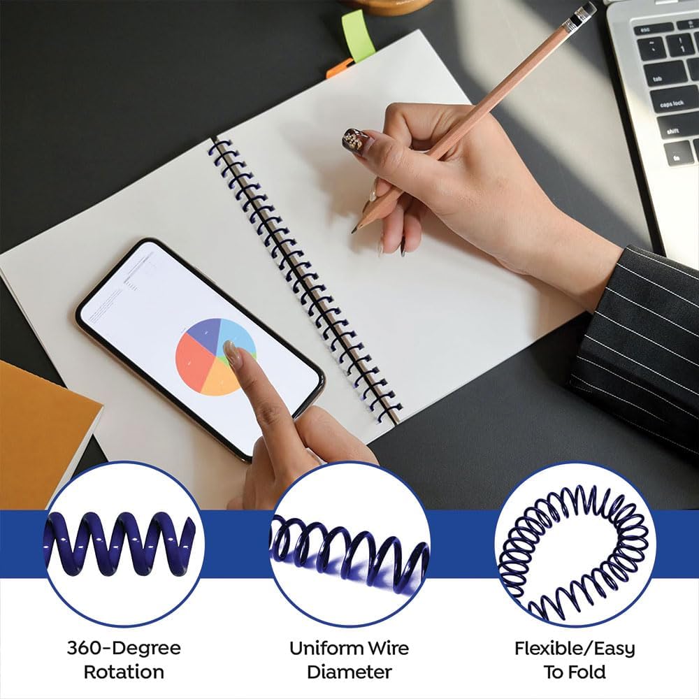TruBind 6mm (1/4 in.) Spiral Binding Coils for Reports, Presentations and Proposals | 4:1 Pitch | 12 in. Length | Blue | 30 Sheets Binding Capacity | 100 Pack