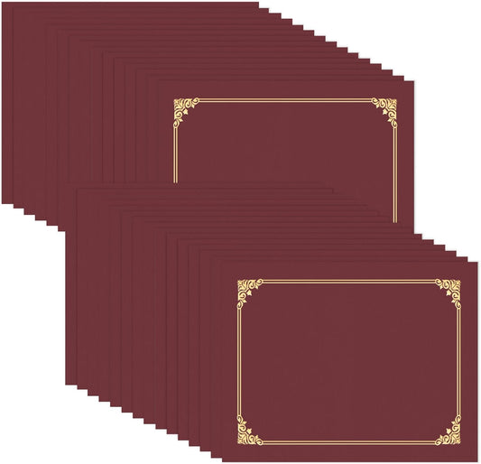 HAUTOCO 30 Packs Certificate Holders, Burgundy Diploma Holders, Document Award Covers Certificate Folders with Gold Foil Border for 8.5x11 Letter Size