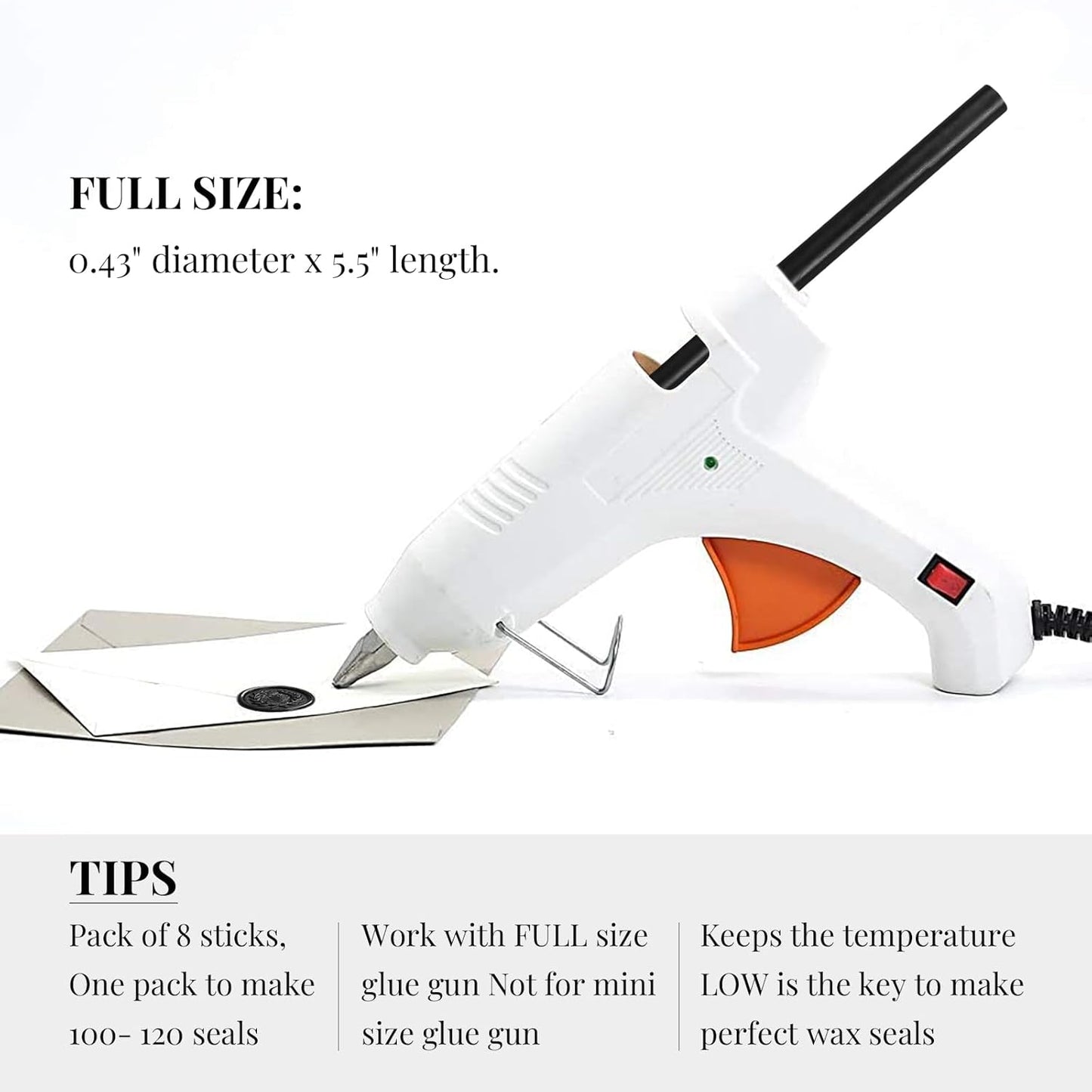 UNIQOOO Mailable Glue Gun Sealing Wax Sticks for Wax Seal Stamp - Black Color, Great for Wedding Invitations, Cards Envelopes, Snail Mails, Wine Packages, Gift Ideas, Pack of 8