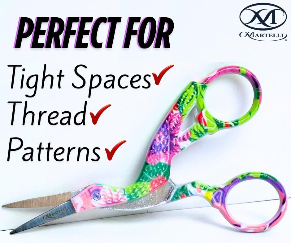 Martelli Hummingbird Embroidery Scissors, Floral Design, Fine Sharp Blade Tips, Precision Cutting Tool for Sewing and Quilting - great for precise cutting and tight spaces