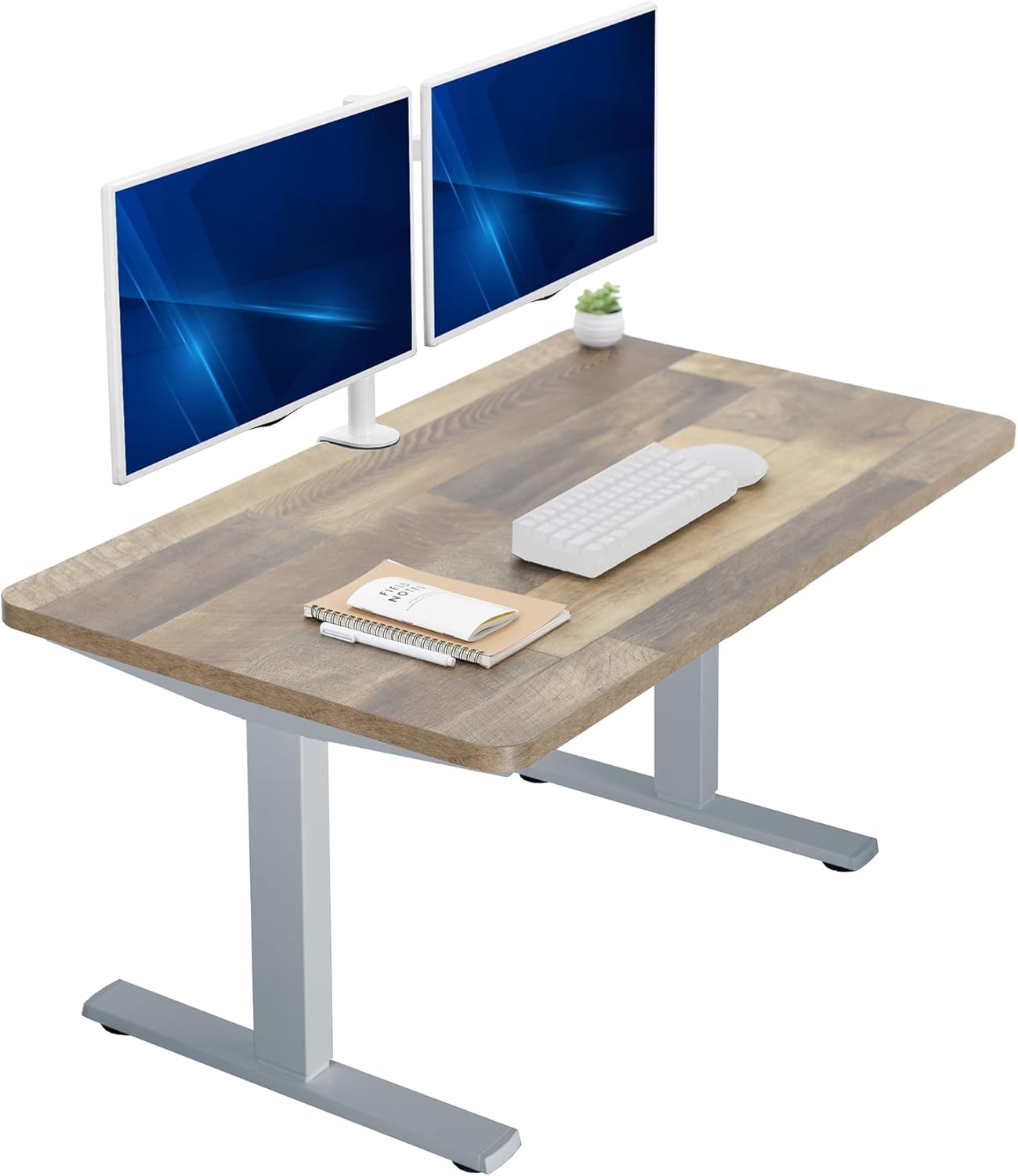 VIVO Electric 43 x 24 in Standing Desk, Memory Height Adjustment, 1B Series, One-Piece Reclaimed Wood Top, Gray Frame, DESK-KIT-1G4P