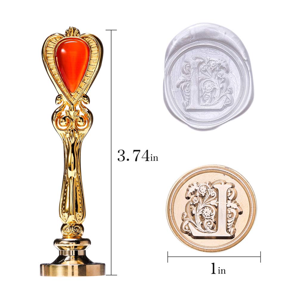 Letter L Sealing Wax Stamp, Lucky Goddness Gold Alphabet Sealing Stamp with Brass Head Retro Handle