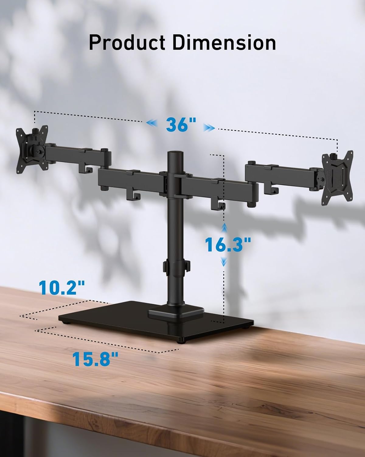 HUANUO Freestanding Dual Monitor Stand, 32 Inch Dual Monitor Mount for 2 Screens, Holds up to 19.8 lbs per Arm, Monitor Arm Riser with Tempered-Glass Base, Tilt, Swivel, Rotation, Black