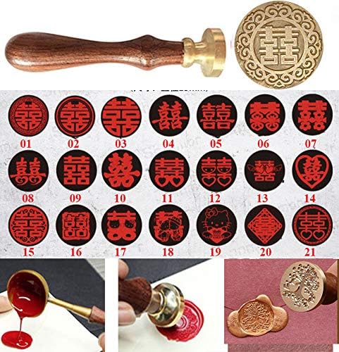 21 Styles Decorative Chinese Character Double Happiness Symble Wax Seal Sealing Stamp Curlicue Wedding Invitations Christmas Gift Cards Embellishment Cutomize Seal Stamp Rosewood Handle Set