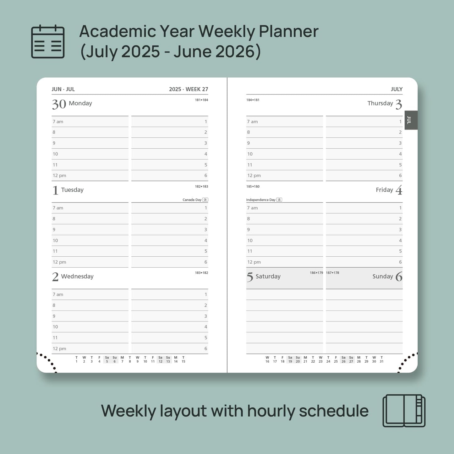 POPRUN Pocket Planner 2025-2026, (Purse Size 4''x 6.25'' Hard Cover) Academic Year Calendar Daily Weekly and Monthly (July 25-June 26) with Hourly Time Slots, 100 GSM Paper - Black