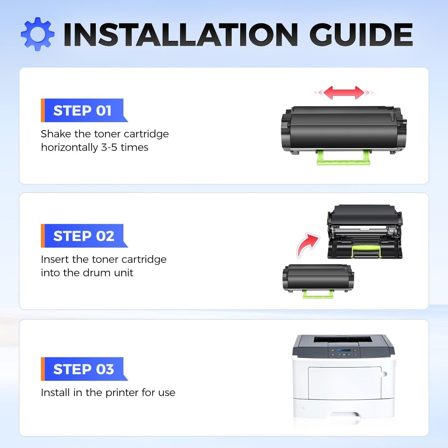 50F1000 Toner Cartridge with chip Black 2-Pack High Yield Replacement for Lexmark 50F1000 50F1H00 Toner Compatible with Lexmark MS310 MS312 MS315 MS410 MS415 MS510 MS610 Laser Printer dn d dtn de dte