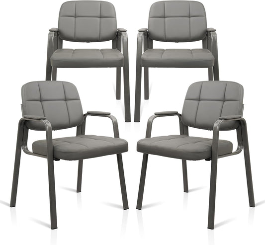 CLATINA Waiting Room Guest Chair with Bonded Leather Padded Arm Rest for Office Reception and Conference Desk(Grey 4 Pack)