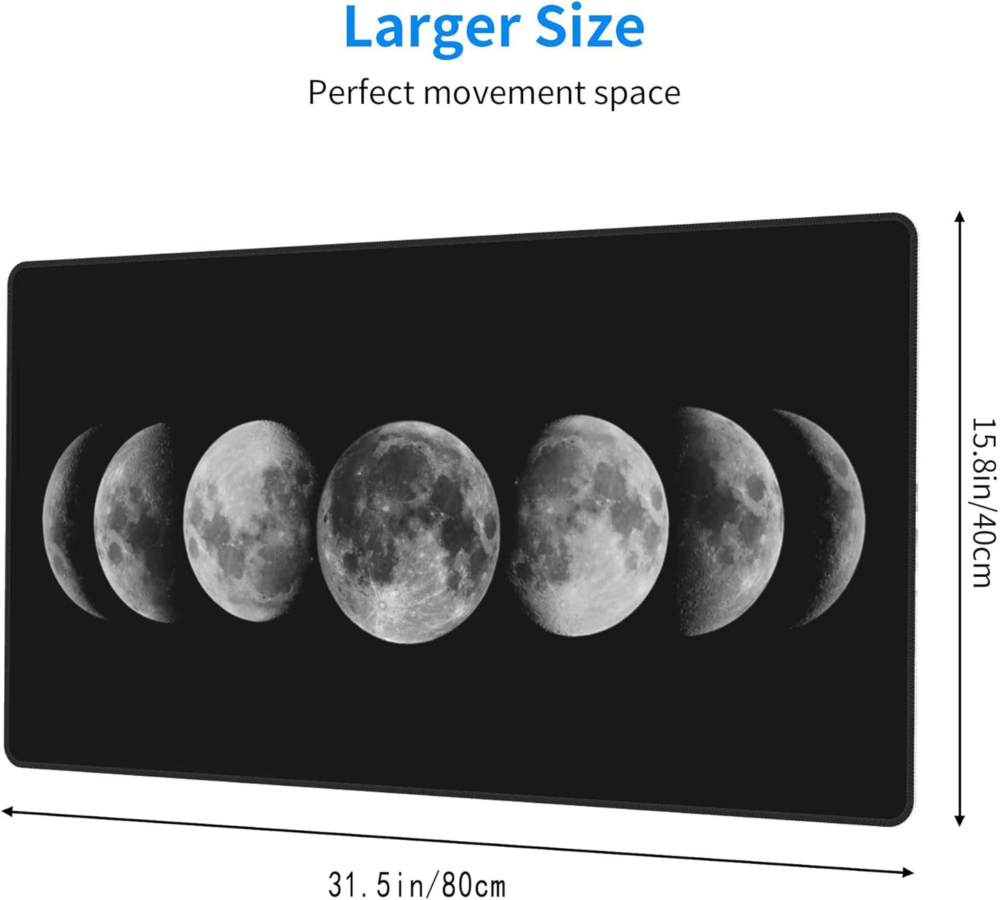 Desk Mat,Celestial Moon Phases Extended Gaming Mouse Pad for Office Work & Game,Computer Keyboard Mouse Mat Desk Non-Slip Rubber Base Large Mousepad with Stitched Edges, 31.5x15.7inch