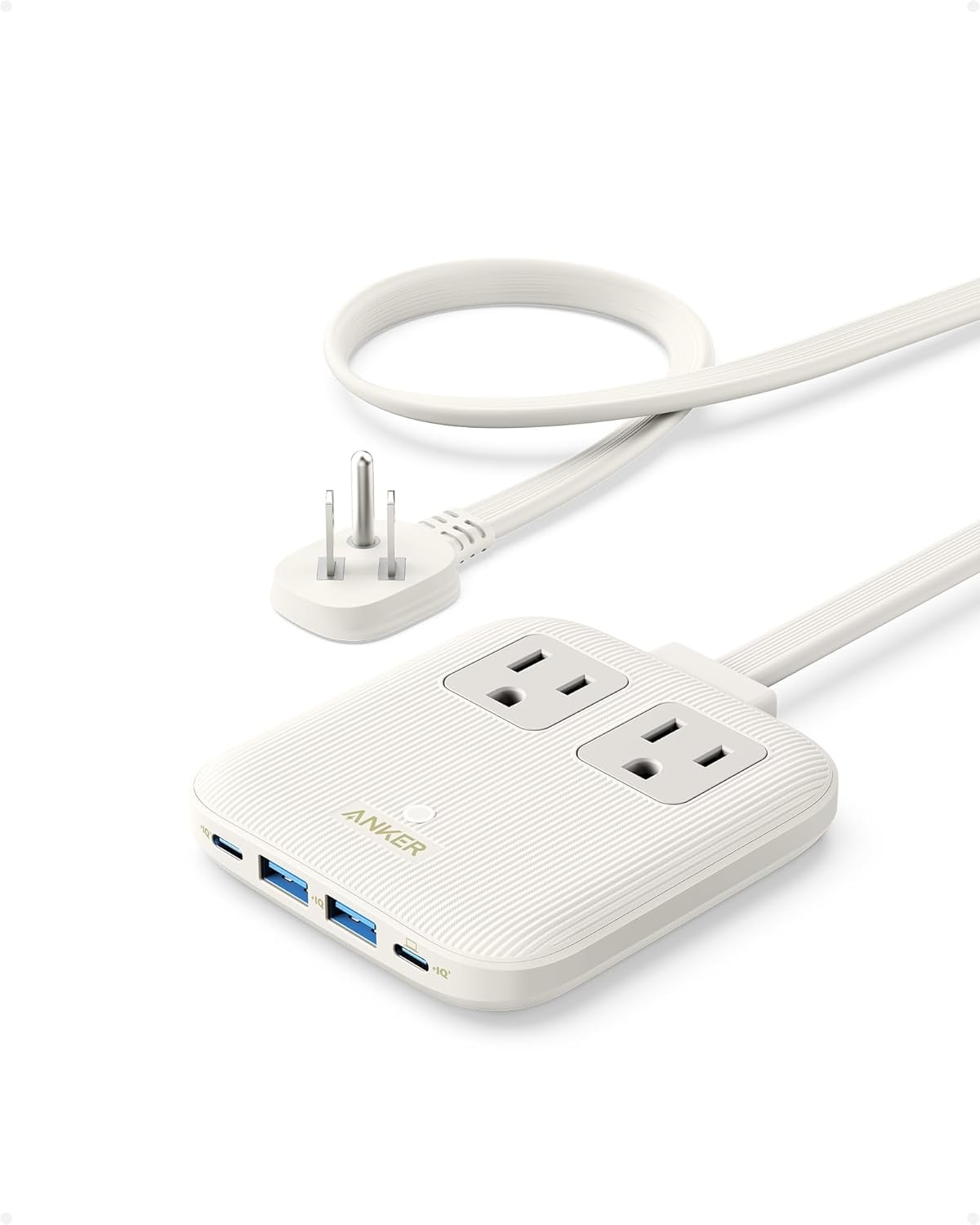 Anker Nano Charging Station(67W Max), 6-in-1 USB-C Power Strip for iPhone 16/15&MacBook, with Flat Plug and 5ft Thin Undetachable Extension Cord, 2 AC Outlet, 4 USB Ports, 2 USB-C,for Home & Office