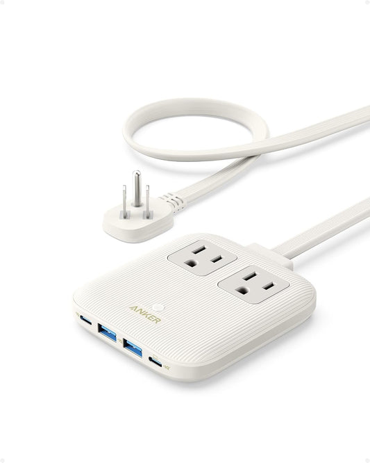 Anker Nano Charging Station(67W Max), 6-in-1 USB-C Power Strip for iPhone 16/15&MacBook, with Flat Plug and 5ft Thin Undetachable Extension Cord, 2 AC Outlet, 4 USB Ports, 2 USB-C,for Home & Office