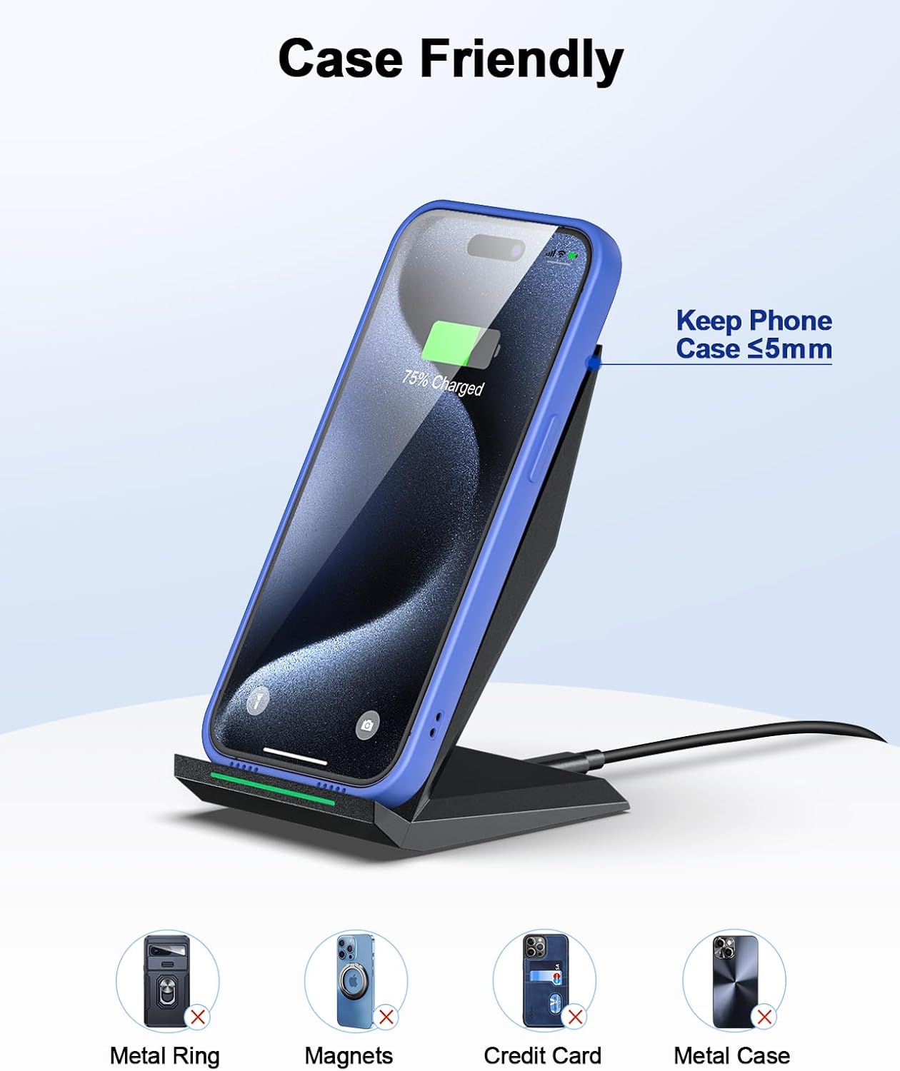 Fast Wireless Charger, NANAMI 15W Qi Certified Wireless Charging Stand Compatible iPhone 17/17 Air/16/15/15 Pro/15 Plus/15 Pro Max/14/13/12, for Samsung Galaxy S25/S24/S23/S22/S21 and Qi-Enabled Phone