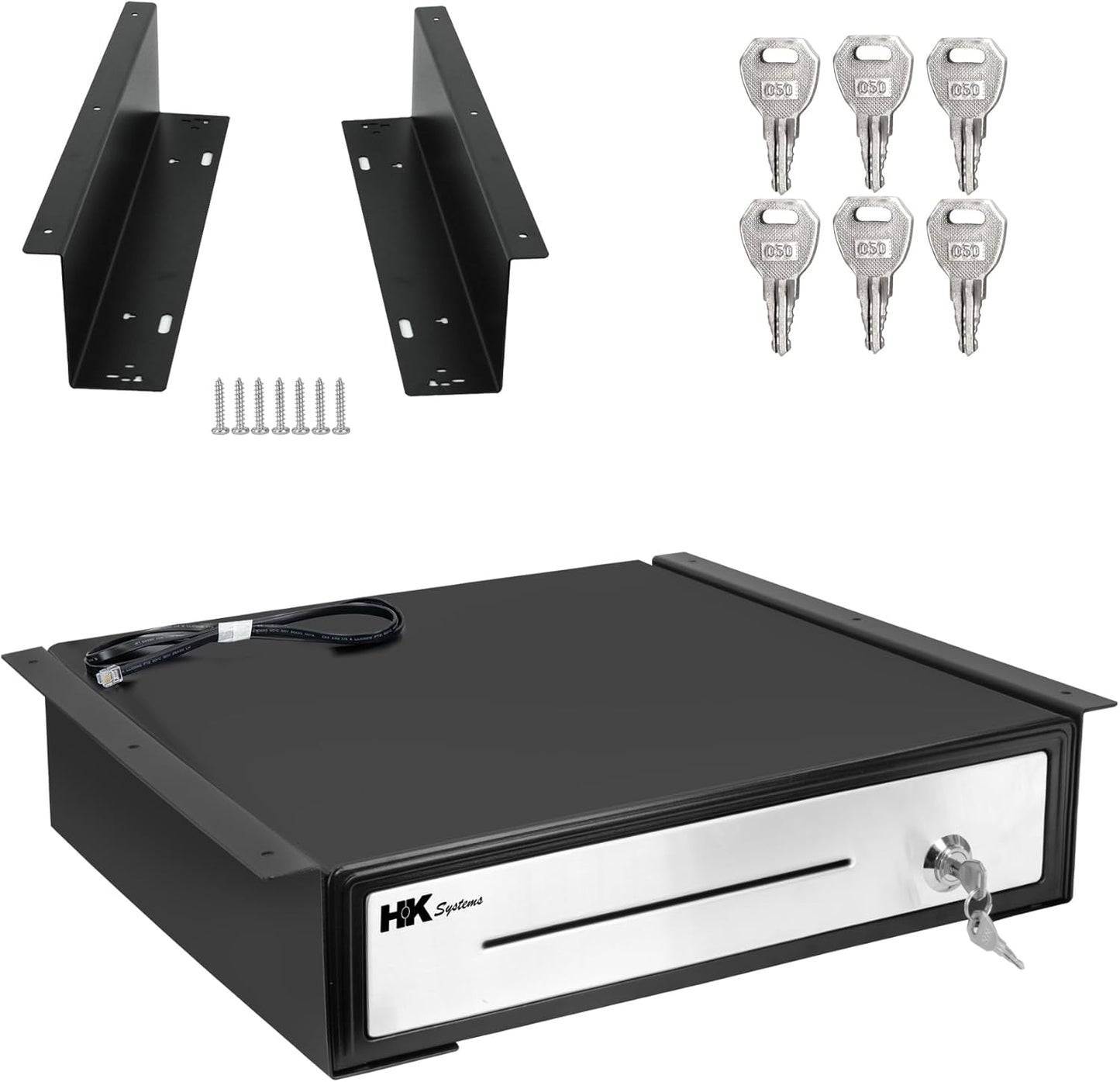HK SYSTEMS 16" "Stainless Steel" Front Heavy Duty Black POS Cash Drawer with 5Bill/5Coin with Under Counter Mounting Metal Bracket