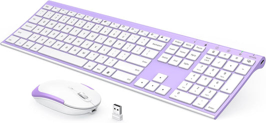 Wireless Keyboard and Mouse, Vssoplor 2.4GHz Rechargeable Compact Quiet Full-Size Keyboard and Mouse Combo with Nano USB Receiver for Windows, Laptop, PC, Notebook-Lavender Purple