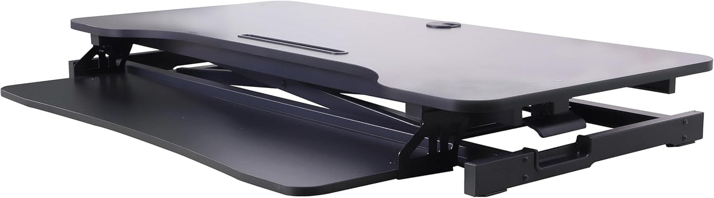 Rocelco 43" Height Adjustable Standing Desk Converter - Tall Sit Stand Up Tabletop Riser with Tablet Slot - Home Office Computer Workstation - Deep Keyboard Tray for Laptop Mouse - Black (R VADRB-43)