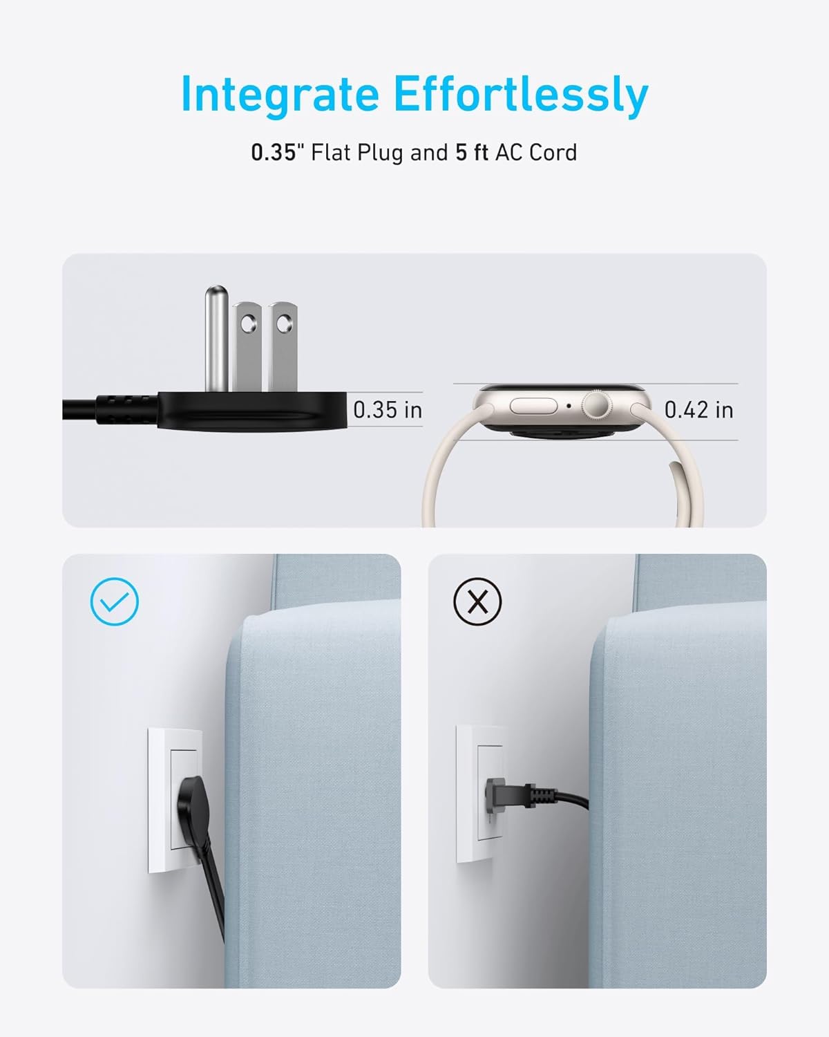 Anker Nano Charging Station(67W Max), 6-in-1 USB-C Power Strip for iPhone 16/15 and MacBook, with Flat Plug and 5ft Thin Undetachable Extension Cord,2 AC,2 USB-A,2 USB-C, for Home&Office