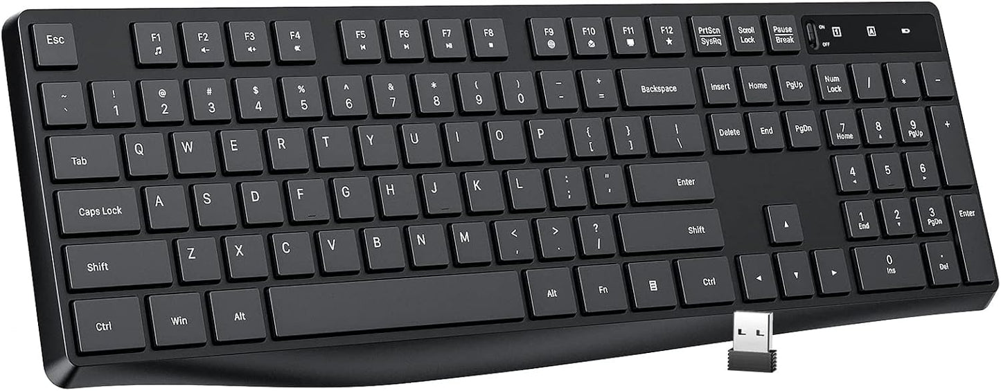 Lovaky MK98 Wireless Keyboard, 2.4G Ergonomic, Computer Keyboard, Enlarged Indicator Light, Full Size PC Keyboard with Numeric Keypad for Laptop, Desktop, Surface, Chromebook, Notebook, Black