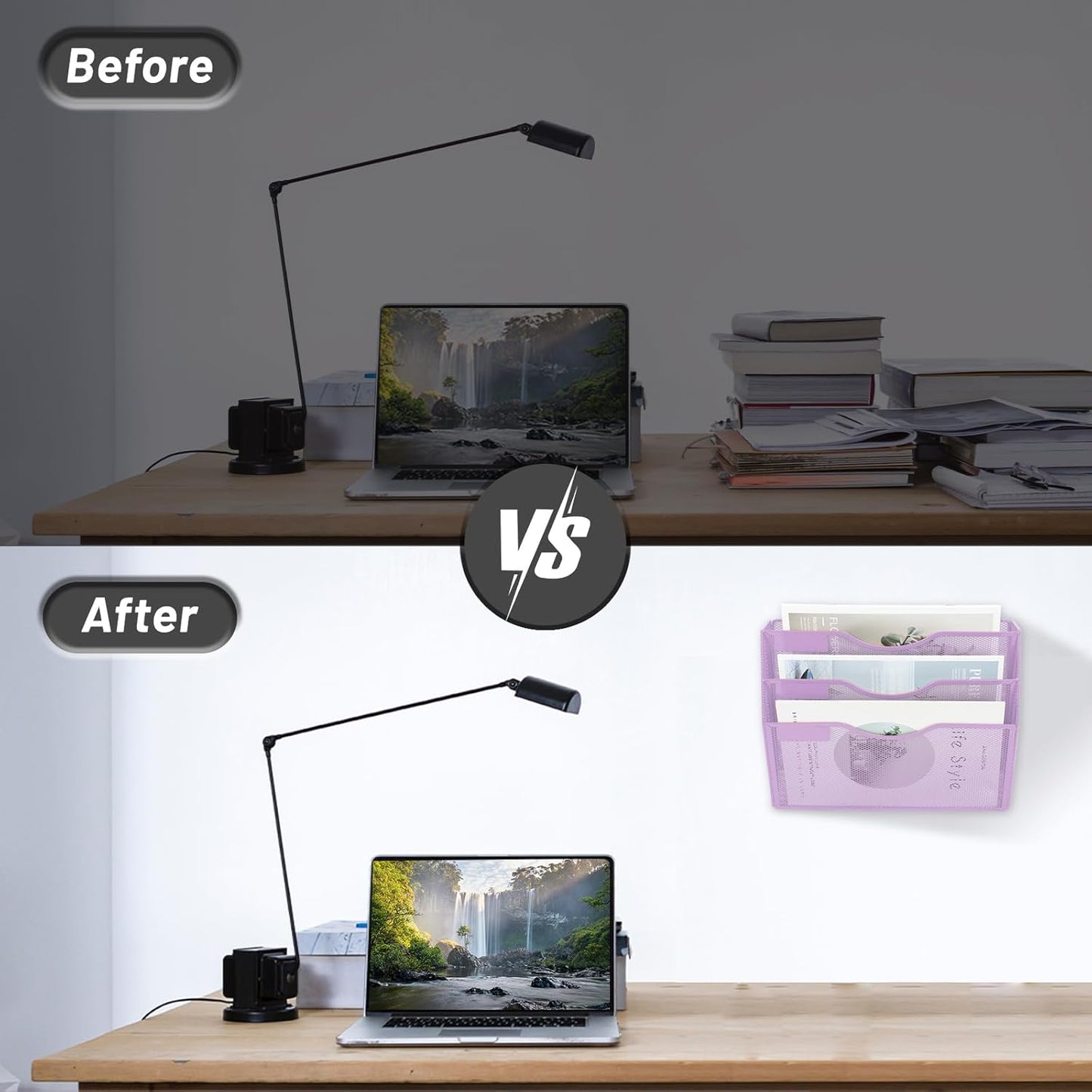 EASEPRES 3 Pocket Mesh Hanging Wall File Organizer, Wall Mounted Mail Paper Document Folder Holder, Clipboard Storage Organization Magazine Rack with Nametag Label for Office Home School, Light Purple