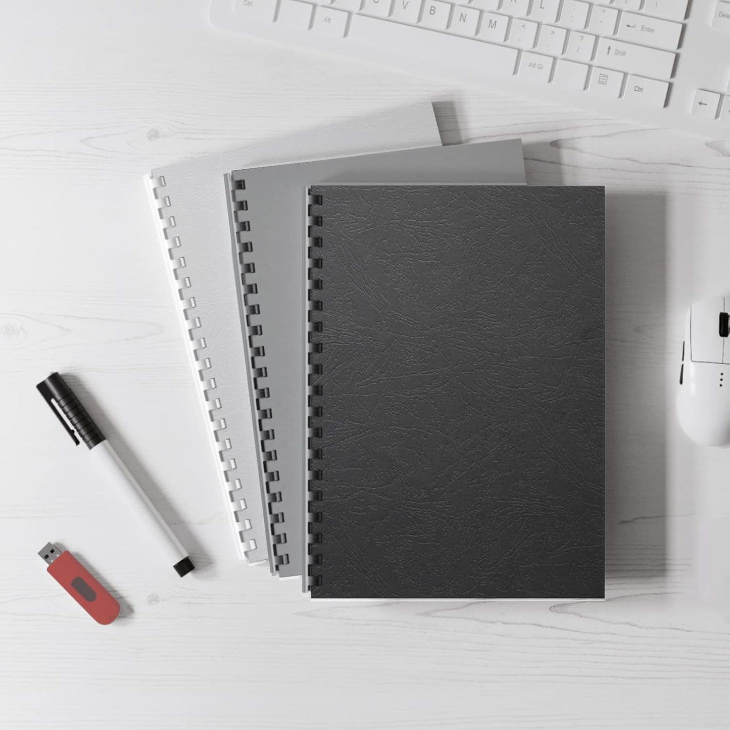 Binditek 25 Pack 13 Mil Grain-Texture Paper Binding Presentation Covers, 8.5 x 11 Inches, 90lb, Un-Punched, Letter Size, Black, Office Supplies