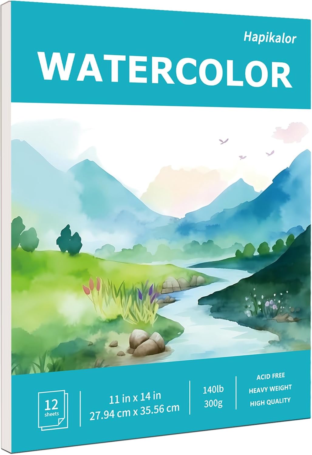 Hapikalor 11"x14" Watercolor Paper Pad, 1-Pack, 140lb/300gsm Artist Painting Drawing Paper Book, Art Supplies for Adults Kids, Watercolors, Watercolor Paint Set, Sketchbook, Journal, Teal