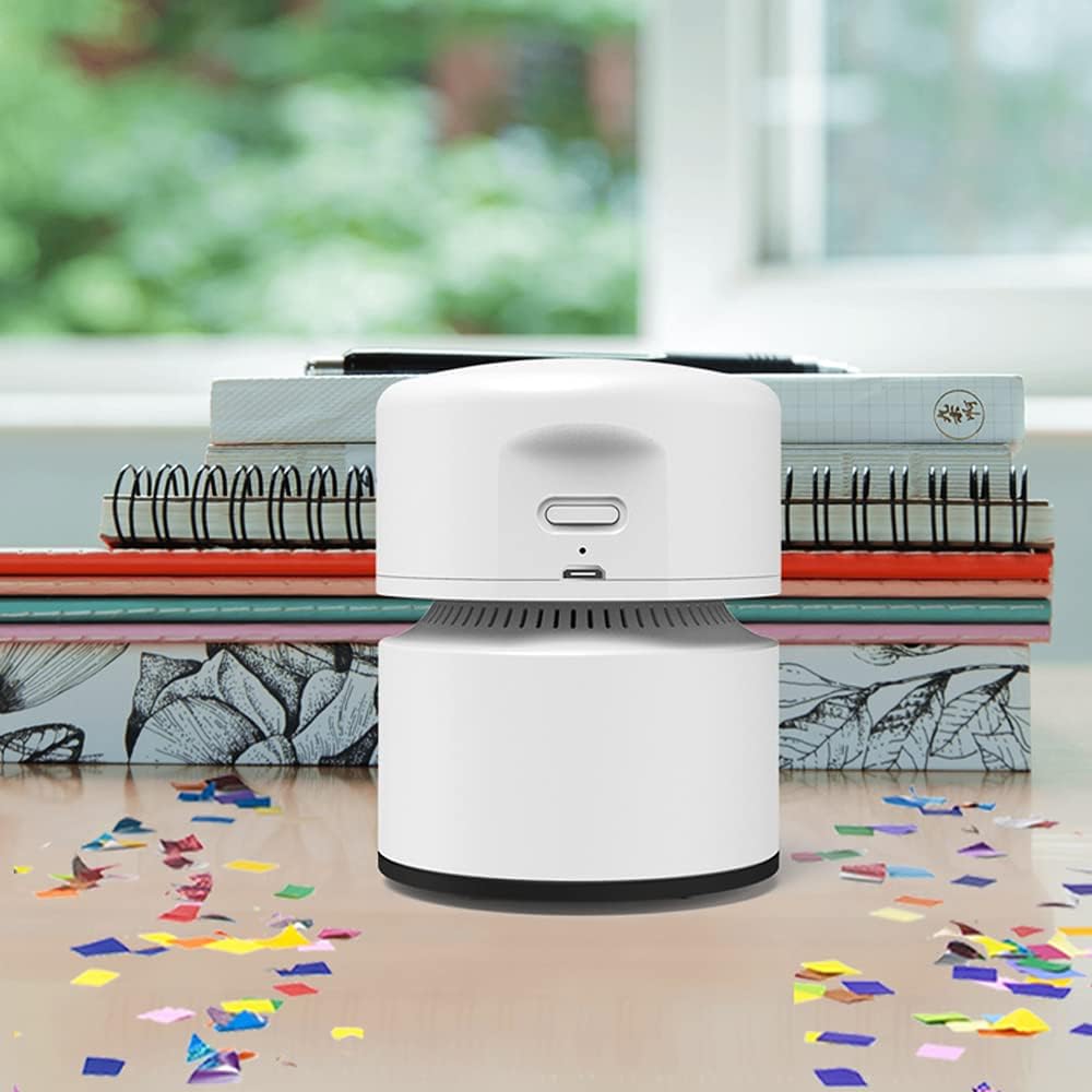 ODISTAR Desktop Vacuum Cleaner,Mini Table dust Sweeper Energy Saving with auto Power-Off Function,High Endurance up to 400 mins,Cordless&360º Rotatable Design for Keyboard/Home/Office (White)