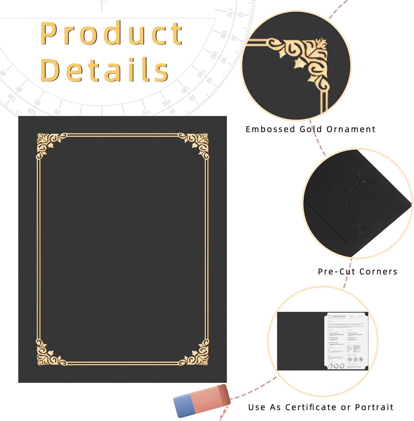 HAUTOCO 10 Pcs Certificate Holders, Black Diploma Folders Document Covers with Gold Foil Border for Letter Size 8.5x11 Cardstock, Award, Graduation