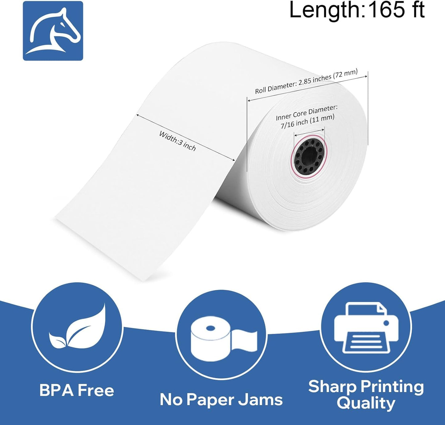 (50 Rolls) 3" x 165' Kitchen Register Rolls,1 Ply Bond Printer Receipt Paper POS Cash Register Paper (Non –Thermal Kitchen Printer Paper) for TMU200 SRP275 from Pony Packaging