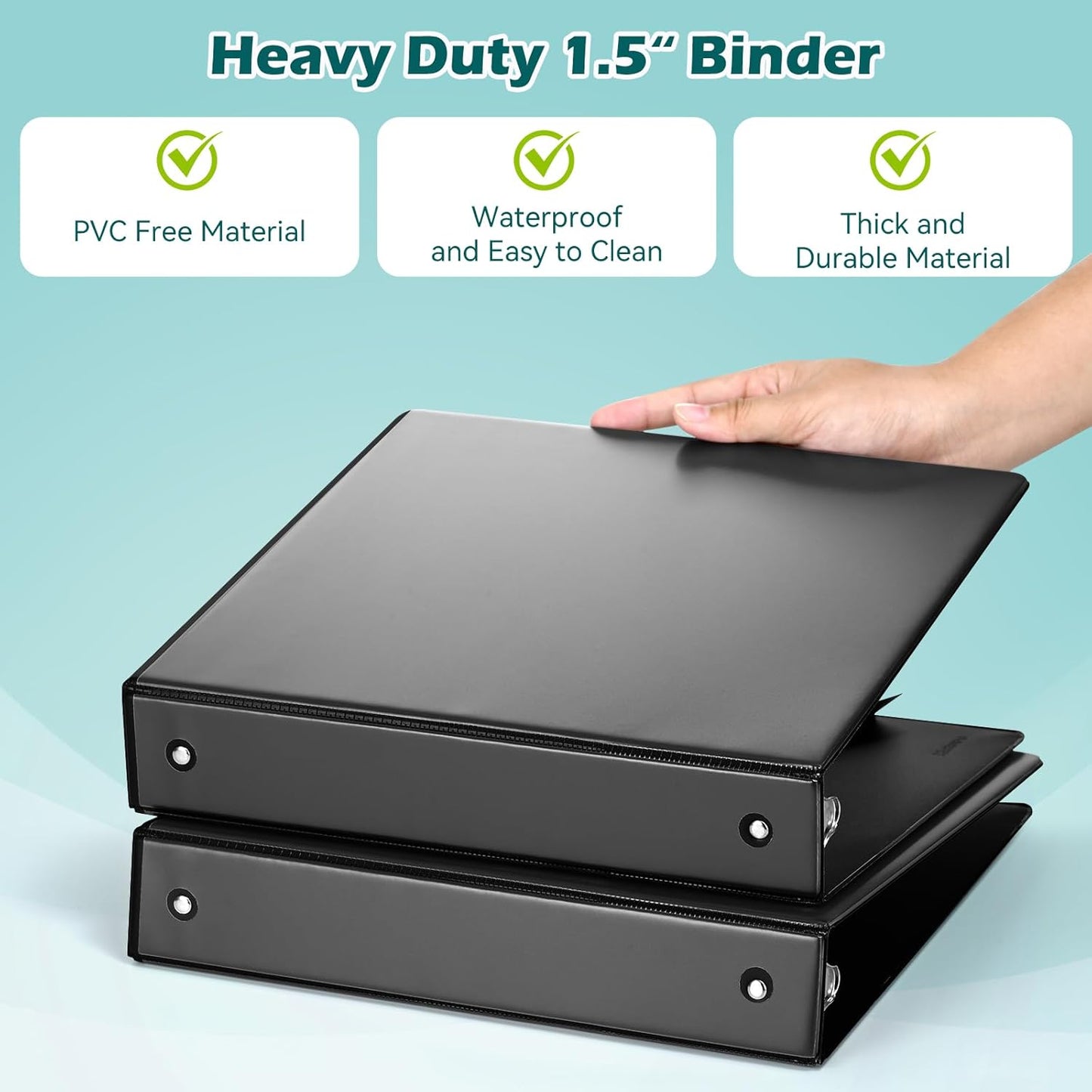 3 Ring Binder 1.5 Inch 6 Pack, 1-1/2" Clear View with Round Rings, PVC-Free,Holds for 325 Sheets 8.5X 11 US Letter Size Paper, Durable Black Perfect for Office,School and Home