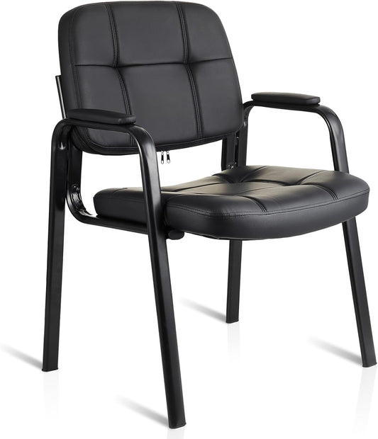 CLATINA Waiting Room Guest Chair with Bonded Leather Padded Arm Rest for Office Reception and Conference Desk Black