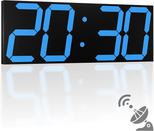 18.7'' Automic Digital Wall Clock, LED Wall Clock with Large Display, Multi-Function Clock with Alarm and Timer, Auto Time Sync Digital Clock with Adjustable Brigthness(Blue)