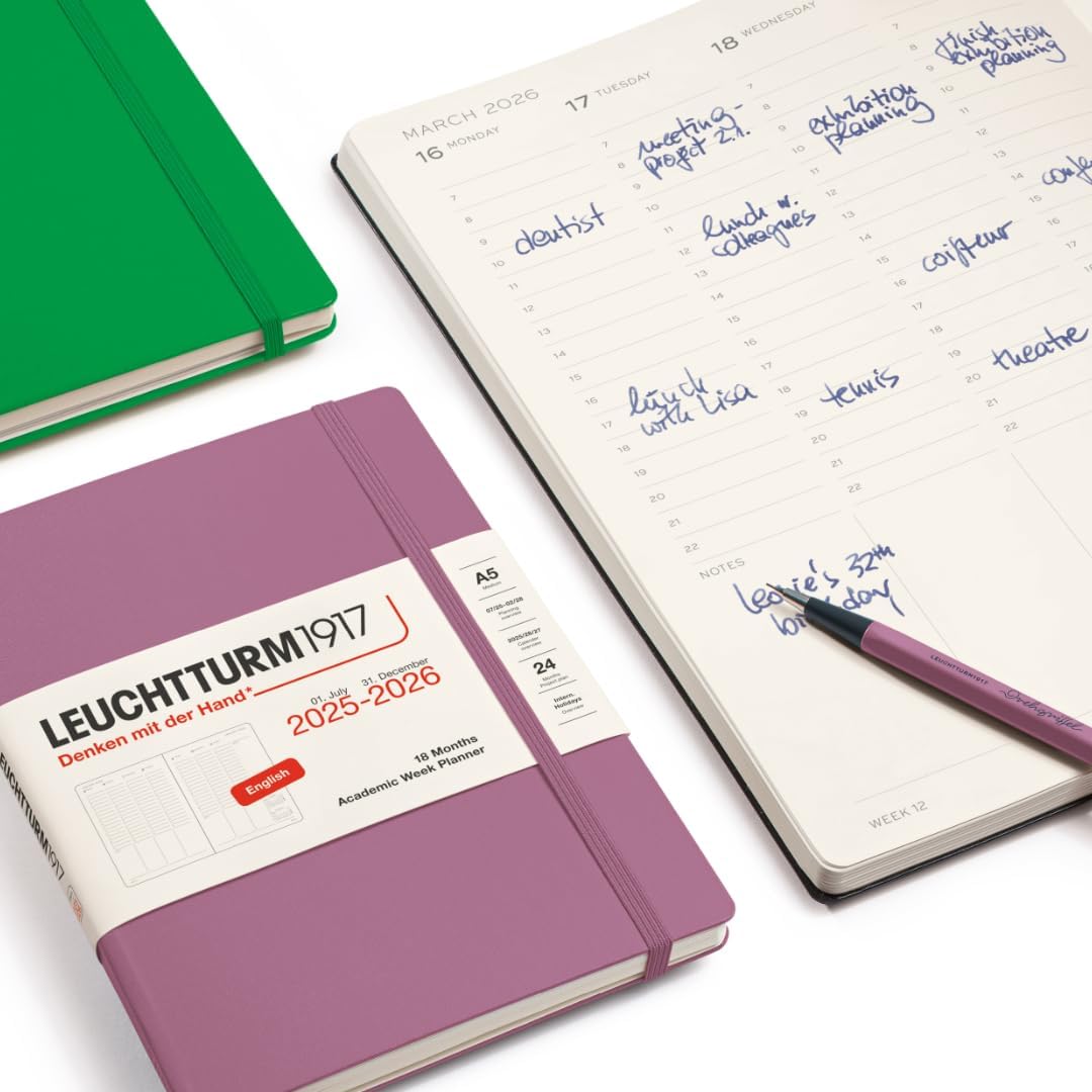 LEUCHTTURM1917 - Academic Week Planner Hardcover Medium (A5), 18-month, Jul. 2025 - Dec. 2026, English, Sky