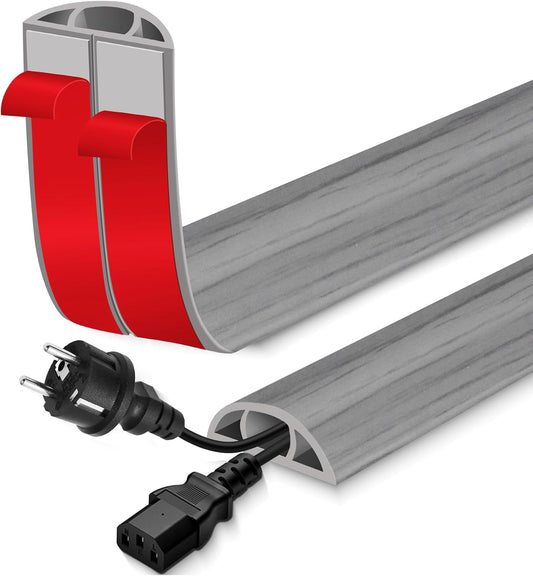 Floor Cord Cover for Wires on Floor Self Adhesive Cord Hider Floor Cable Management Wire Covers for Cords Protector Prevent Cable Trips Cord Cavity W 0.47" x H 0.27", Gray Wood, 3.3Ft