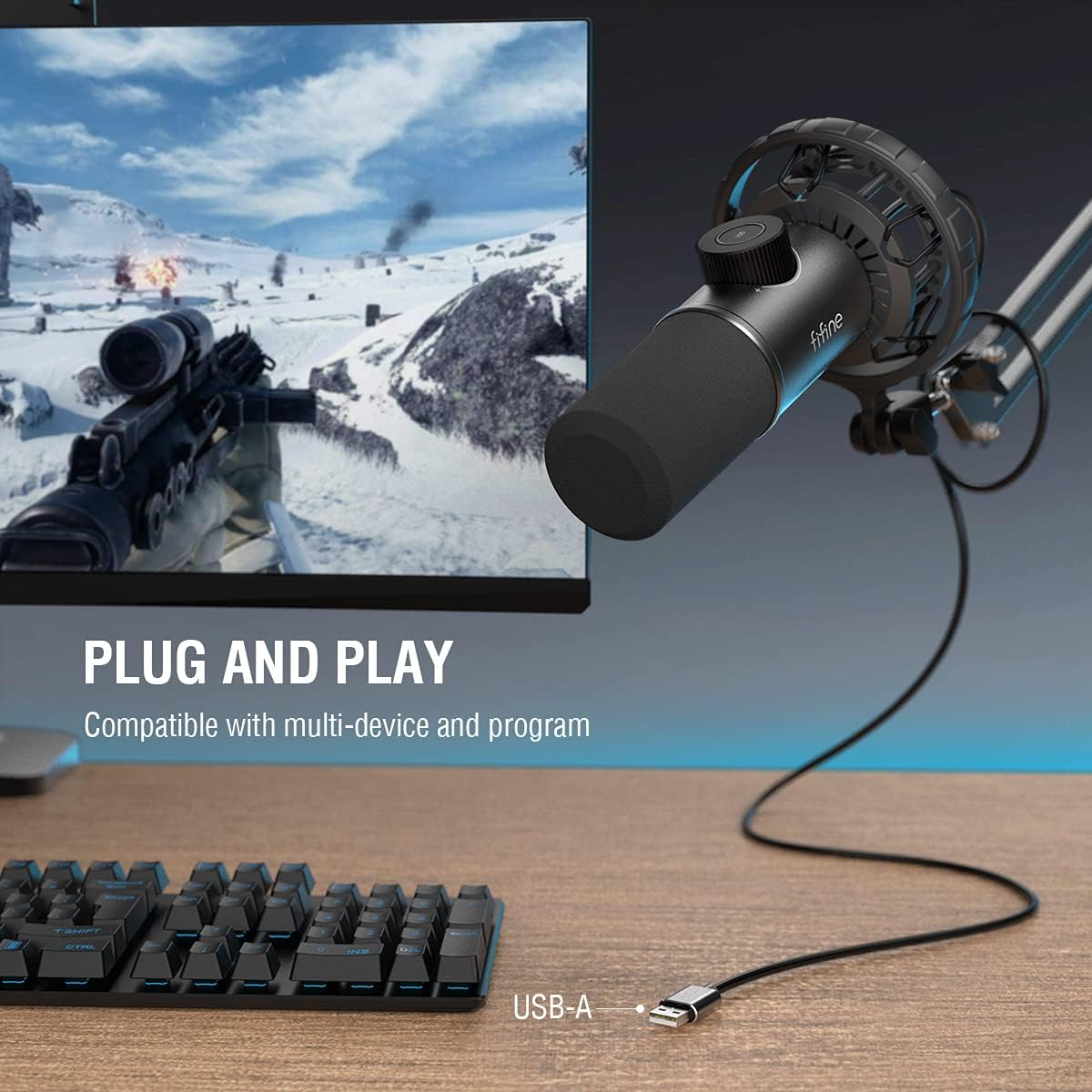 FIFINE USB Gaming Microphone, RGB Dynamic Mic for PC, with Tap-to-Mute Button, Plug & Play Cardioid Mic with Headphone Jack for Streaming, Podcast, Twitch, YouTube, Discord- K658