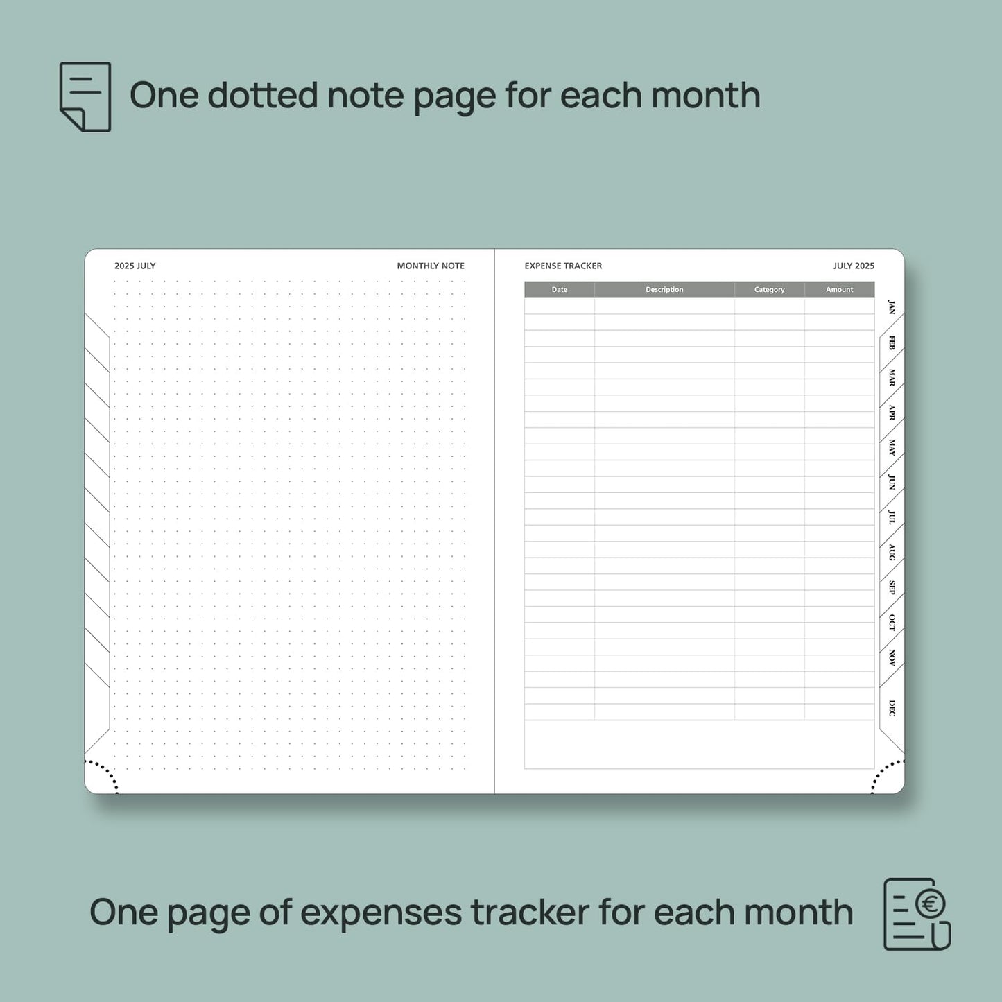 POPRUN Monthly Planner 2025-2026 (Medium- 6.5'' x 8.5'' Soft Cover), 18-Month Calendar Book (Jul.2025-Dec.2026), Calendar Planner with Monthly Tabs & Pocket, 100 GSM Paper - Blue Green