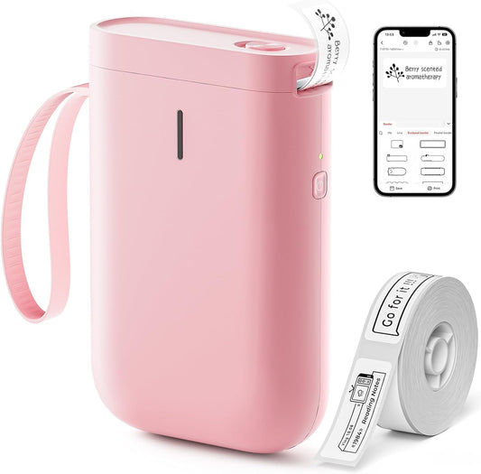 DEEPIN Label Maker Machine Portable Bluetooth Label Maker with Tape, Thermal Label Printer Multiple Templates for Phone, Mini Label Sticker Printer for Business Office Organization Pink