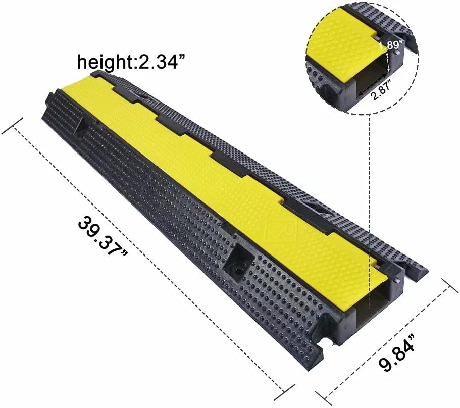 Rubber Cable Ramp Cord Cover Cable Protector Ramps Wire Hose Protective 1 Channel 22000Lbs Load Capacity Traffic Speed Bump for Asphalt Concrete Gravel Driveway Indoor Outdoor, 1 Pack