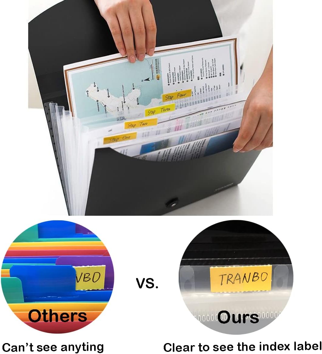 4 Pack 7 Pockets Accordion File Organizer, TRANBO Letter Size/A4 Expanding File Folder with Index Tabs, Expandable Plastic Document Organizer for Business Travel School Office Home
