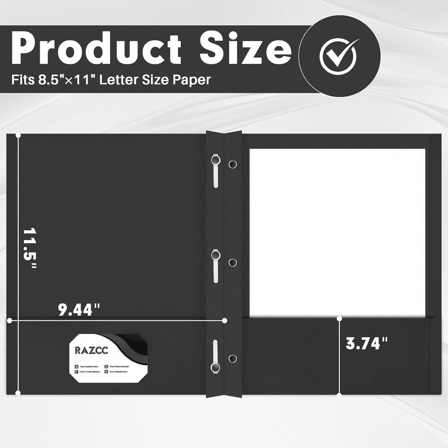 Two Pocket Folders, RAZCC 75 Pack Two Pocket Folders with Prongs, 3 Prong Folders Fit Letter Size Paper, Pocket File Folders for School Office Home Business, Black