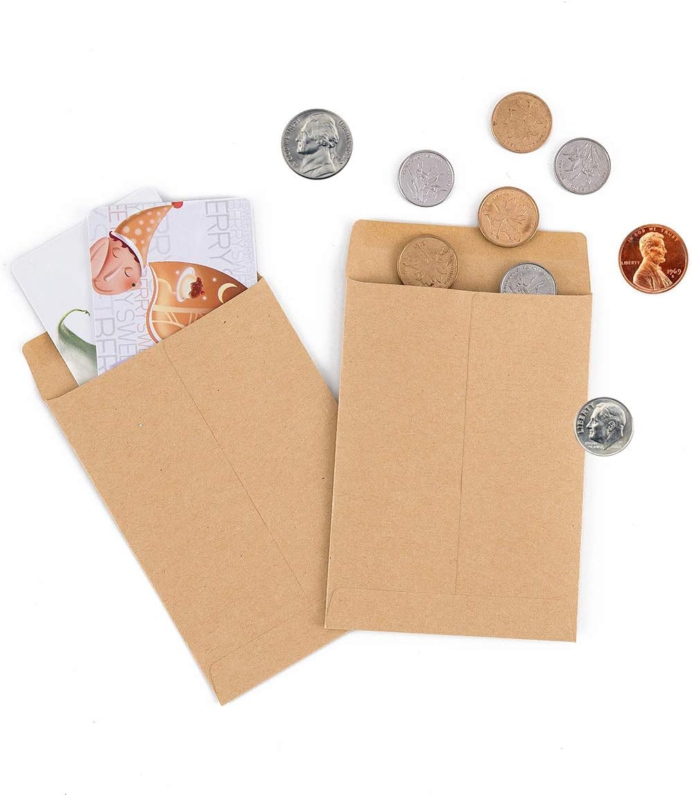 100 Pack Small Coin Envelopes Self-Adhesive Kraft Paper Seed Envelopes Mini Parts Small Items Stamps Storage Packets Envelopes for Garden, Office or Wedding Gift (Brown, 3.23×4.53 inch)