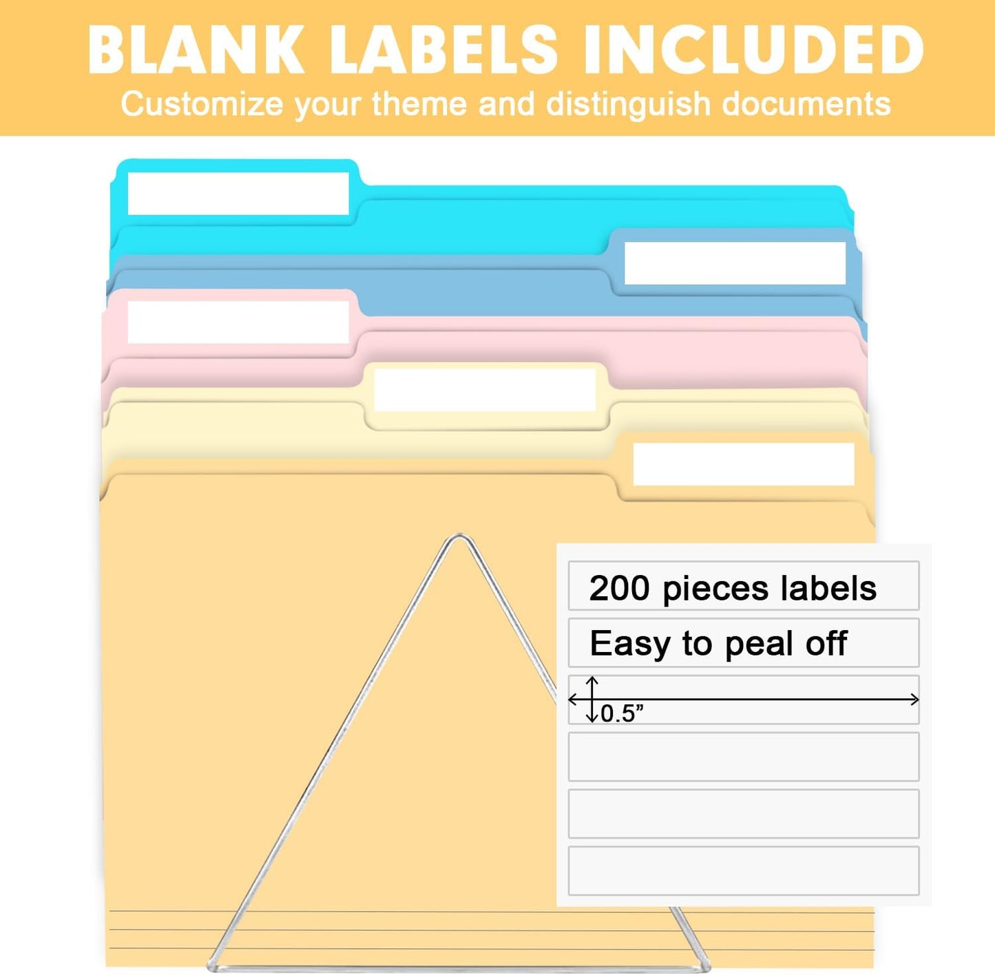 File Folder, RAZCC 200 Pack Colored File Folders, 1/3 Cut Tab File Folder Letter Size, Filing Folders with Tabs for Office School Business Use, Assorted 10 Colors